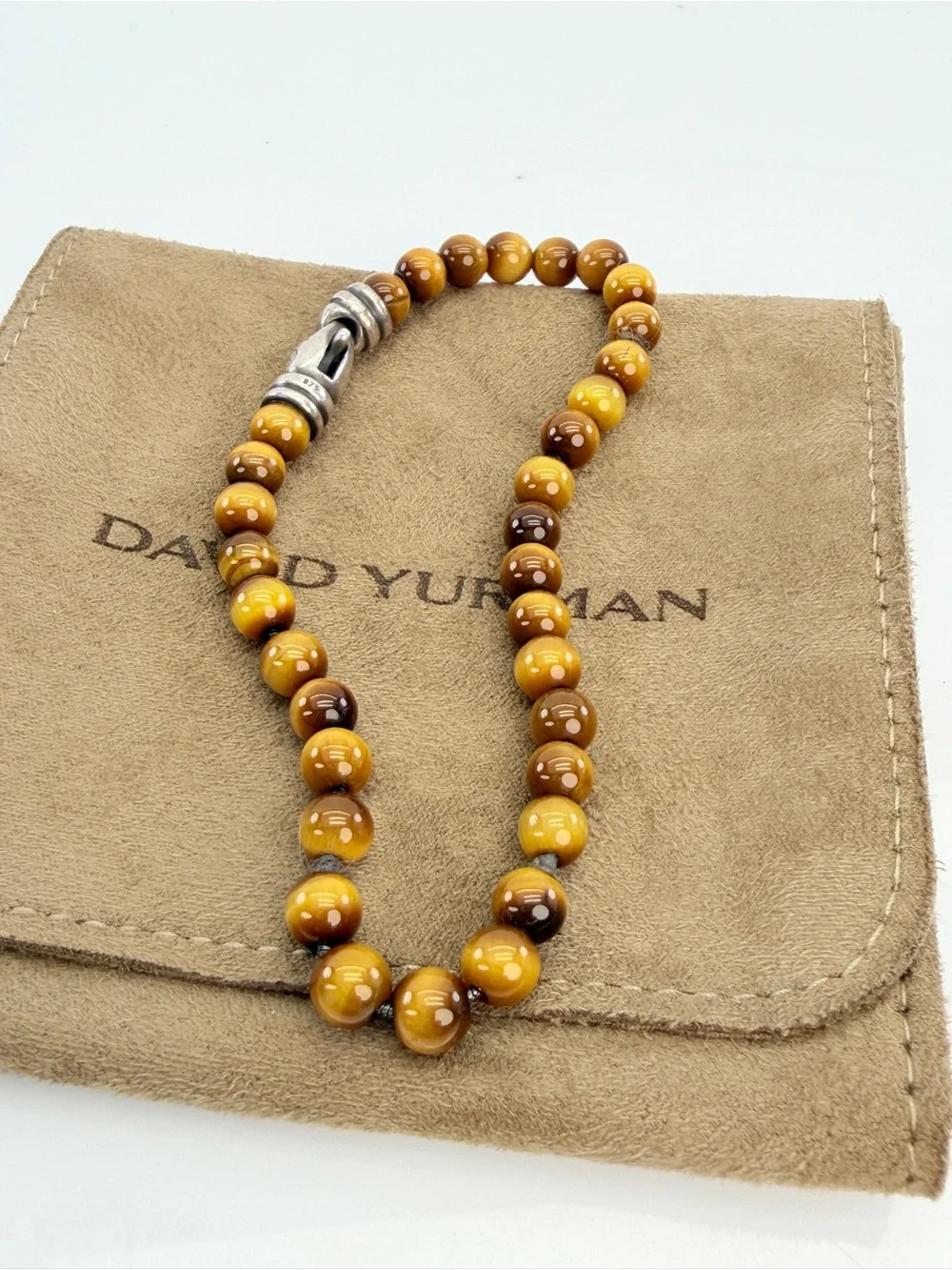 David Yurman Sterling SIlver Tigers Eye 6mm Spiritual Beads Bracelet